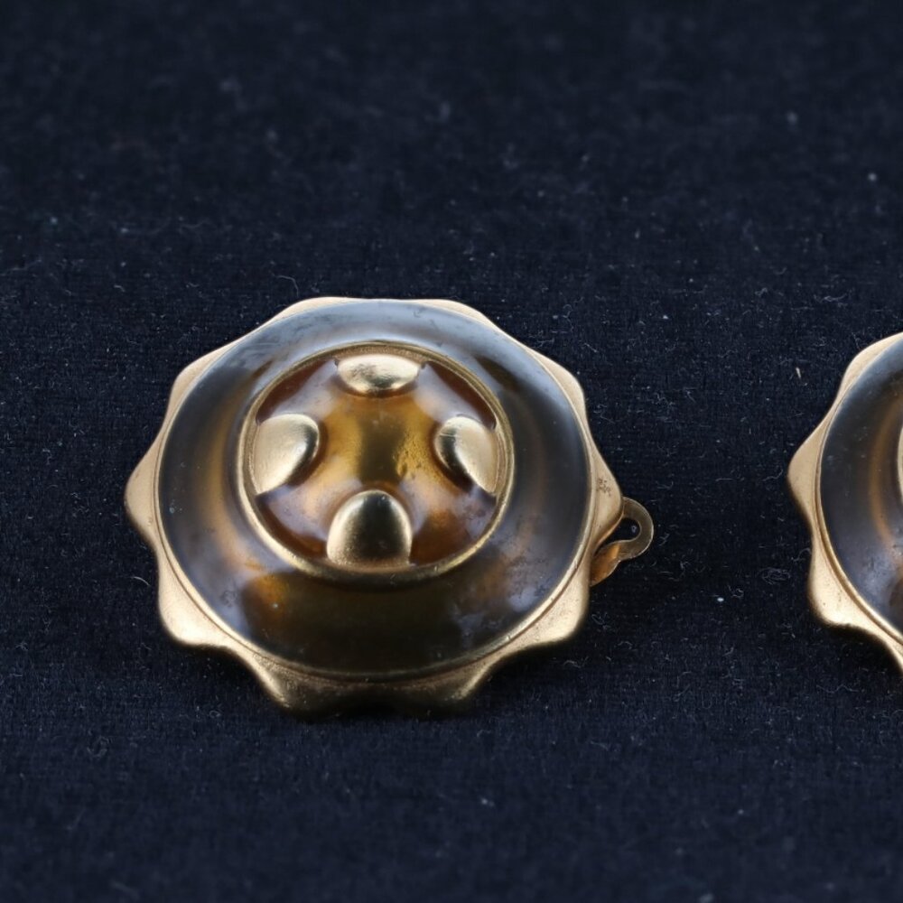 Vintage Signed Anne Klein Gold & Brass Tone Clip On Earrings - 1 1/4 in